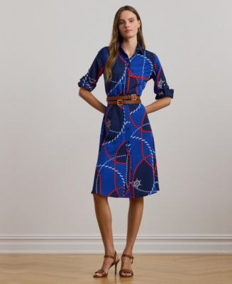 Lauren Ralph Lauren Women's Rope-Print Crepe Shirtdress - Macy's