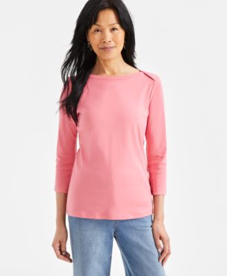 Style & Co - Women's Cotton 3/4-Sleeve Boat-Neck Top, Regular & Petite