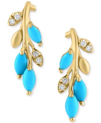 EFFY&reg; Turquoise & Diamond (1/20 ct. t.w) Branch Drop Earrings in 14k Yellow Gold