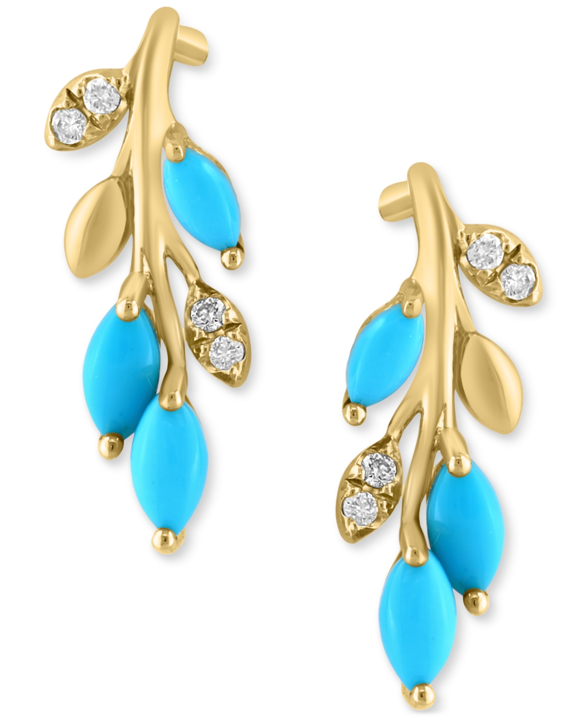EFFY COLLECTION EFFY TURQUOISE & DIAMOND (1/20 CT. T.W) BRANCH DROP EARRINGS IN 14K YELLOW GOLD 