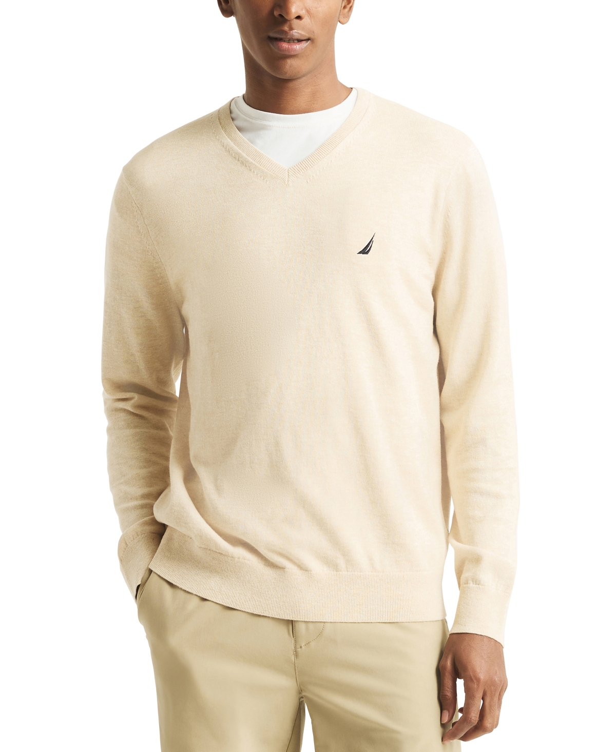 Nautica Men's Navtech Performance Classic-fit Soft V-neck Sweater In Culcremhtr