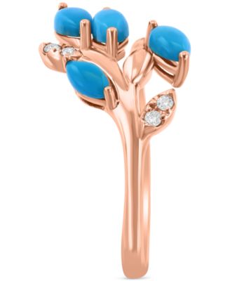 EFFY&reg; Turquoise & Diamond (1/20 ct. t.w) Branch Statement Ring in 14k Rose Gold