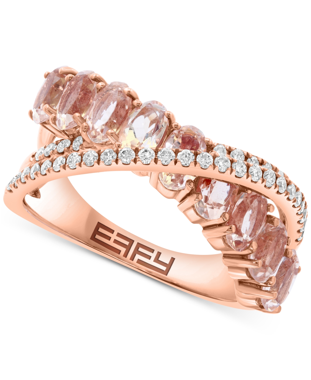 EFFY COLLECTION EFFY MORGANITE (2-1/10 CT. T.W.) & DIAMOND (1/4 CT. T.W) CRISSCROSS STATEMENT RING IN 14K ROSE GOLD 