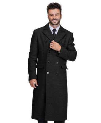 Men's Double-Breasted Knee Length Wool Blend Three Button Long Overcoat Top Coat