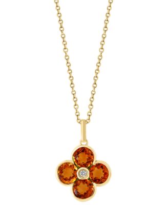 EFFY&reg; London Blue Topaz (2-1/3 ct. t.w.) & Diamond Accent Flower 18" Pendant Necklace in 14k Yellow Gold (Also in Citrine)