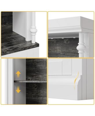 3-Tier Open Shelves and Double Door, Roman Column Design and 4 Adjustable Lights Tall Storage Bookcase