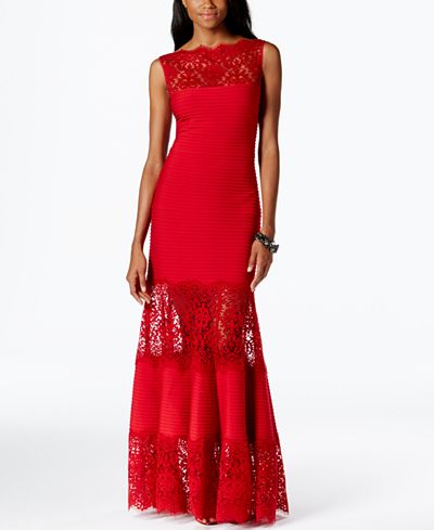 Tadashi Shoji Lace-Inset Evening Gown