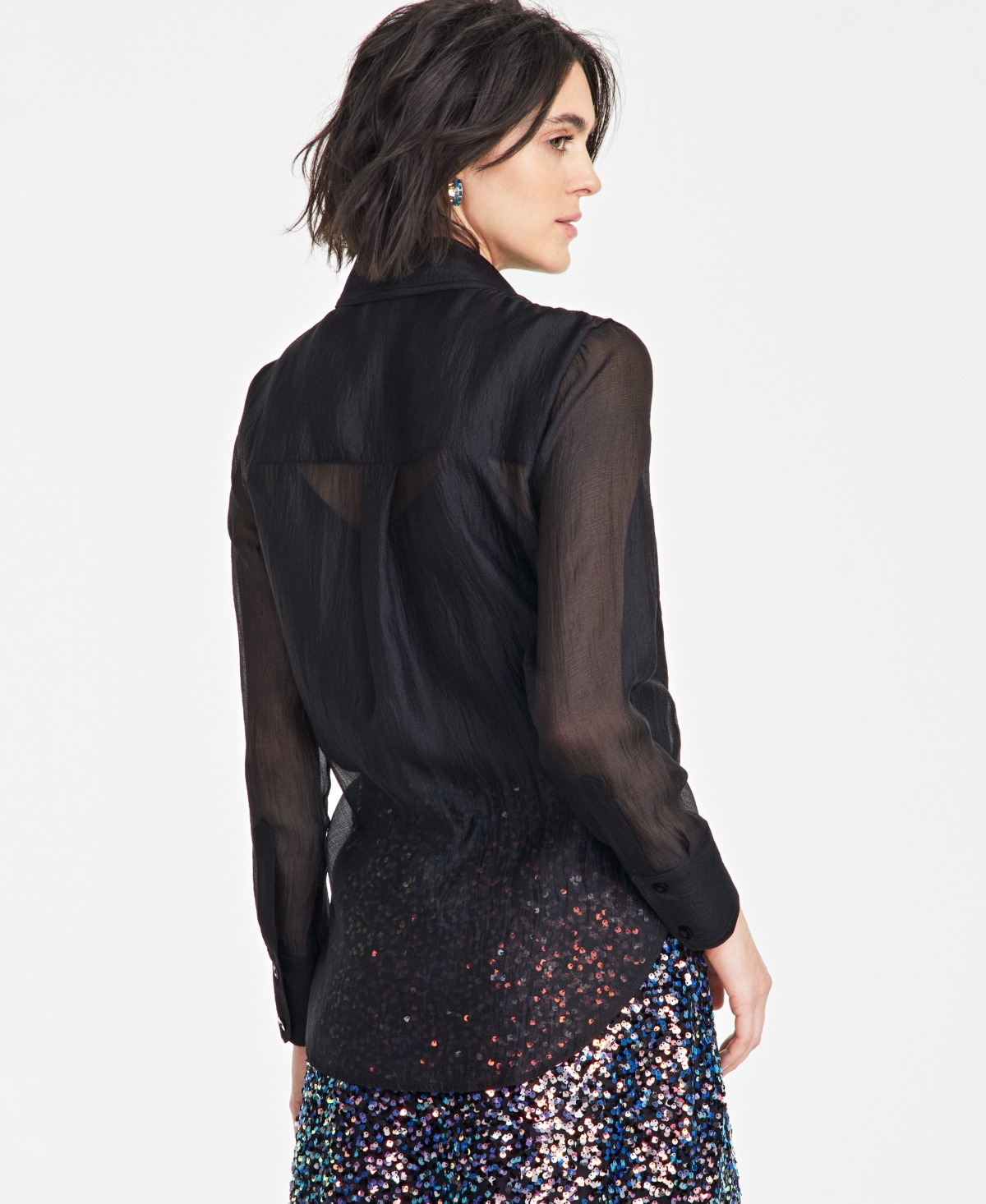 On 34th Women's Textured Relaxed Button Front Blouse, Exclusively At Macy's In Deep Black