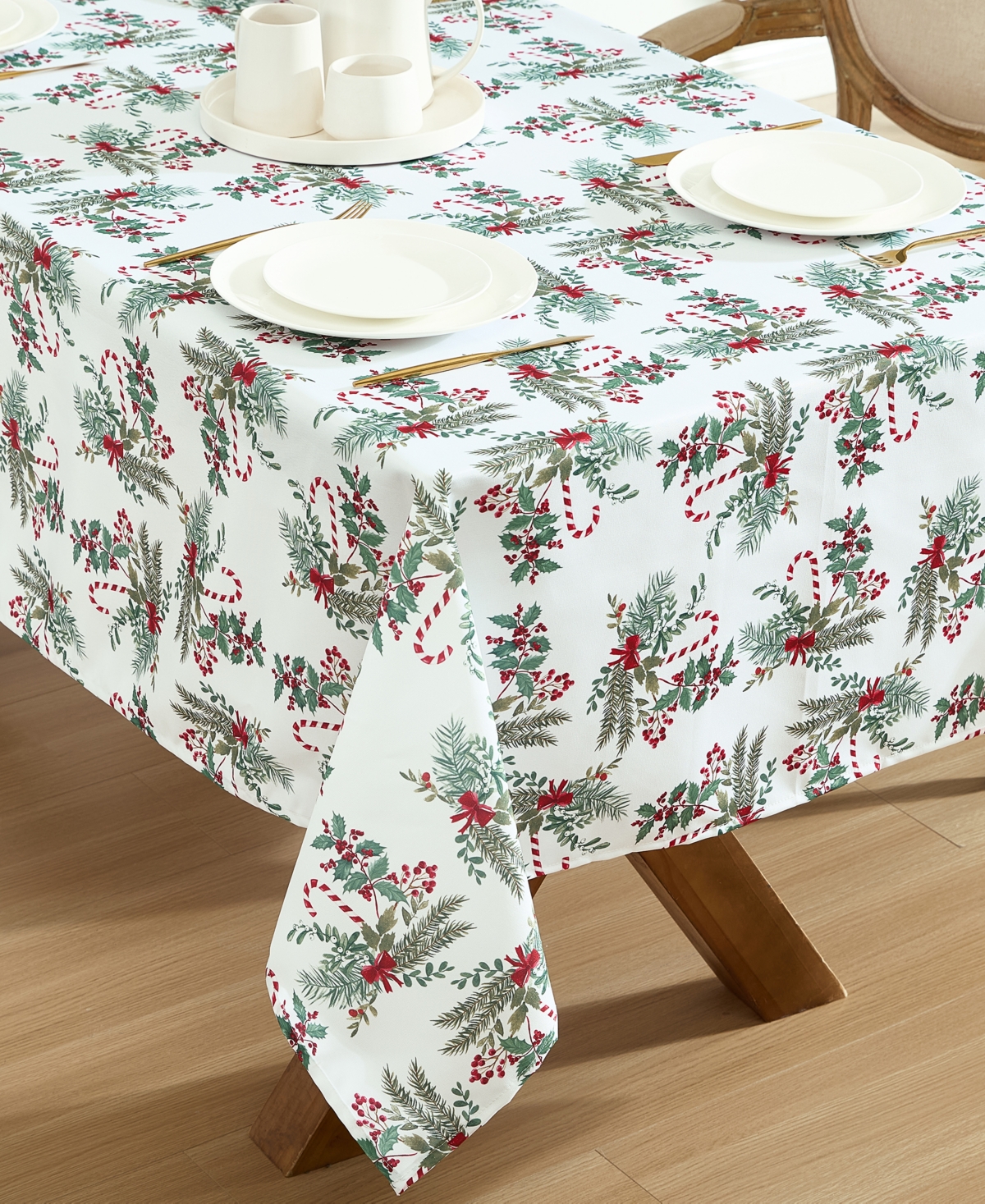 Laura Ashley Easy Care Holiday Tablecloth, 60" X 102" In Candy Cane
