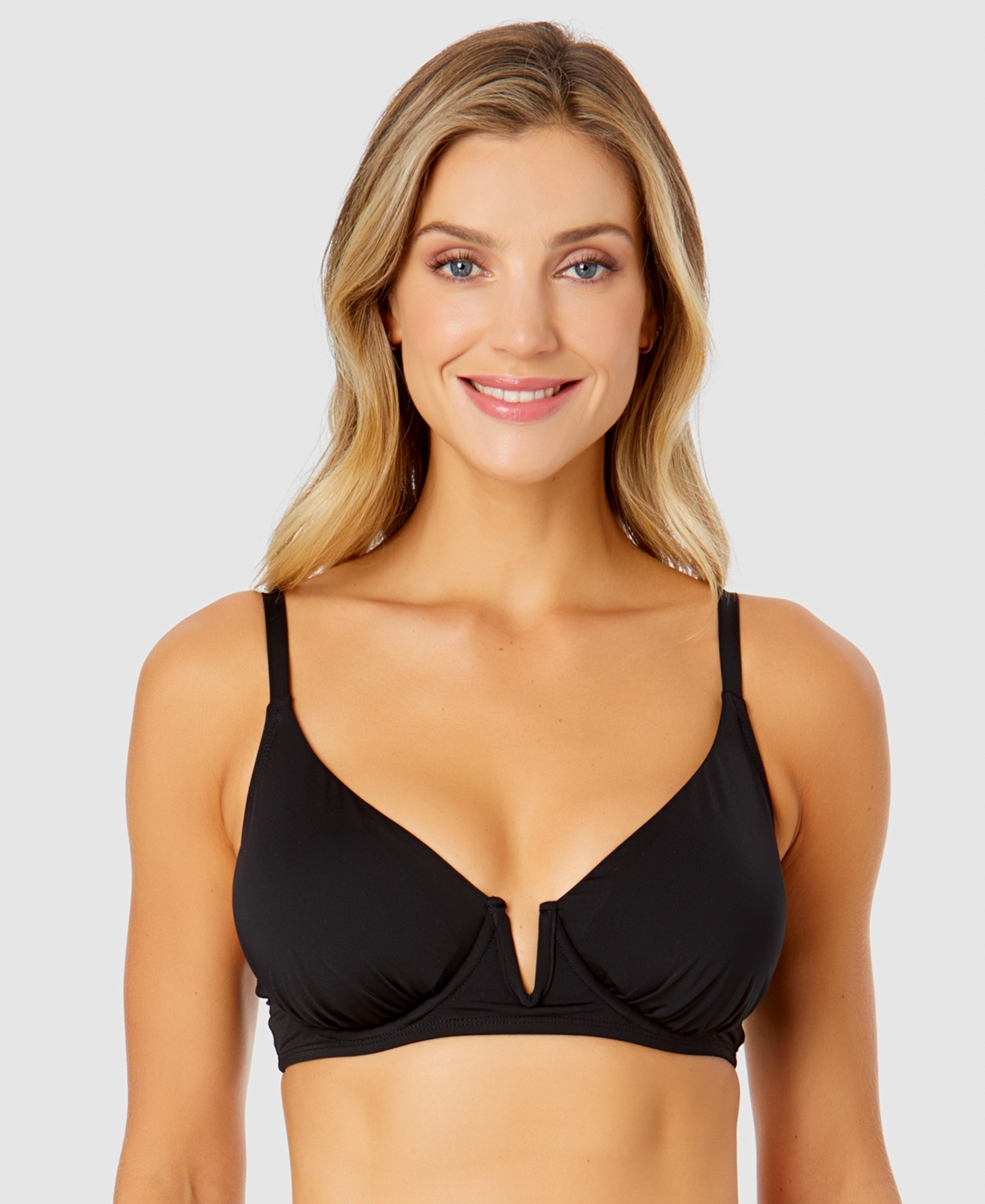 Shop Anne Cole Women's V-wire Elongated Underwire Bikini Top In Black