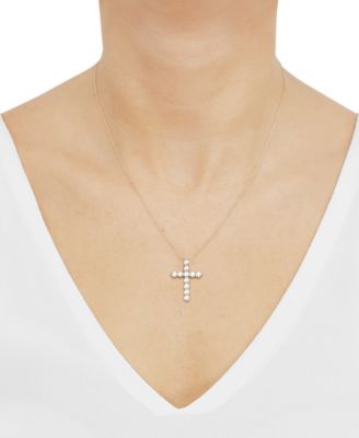 Lab Grown Diamond Cross Pendant Necklace (1 ct. t.w.) in 14k White or Yellow Gold, 16" + 2" extender