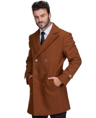 Men's Big & Tall Double Breasted Pea Coat Wool Blend Dress Peacoat