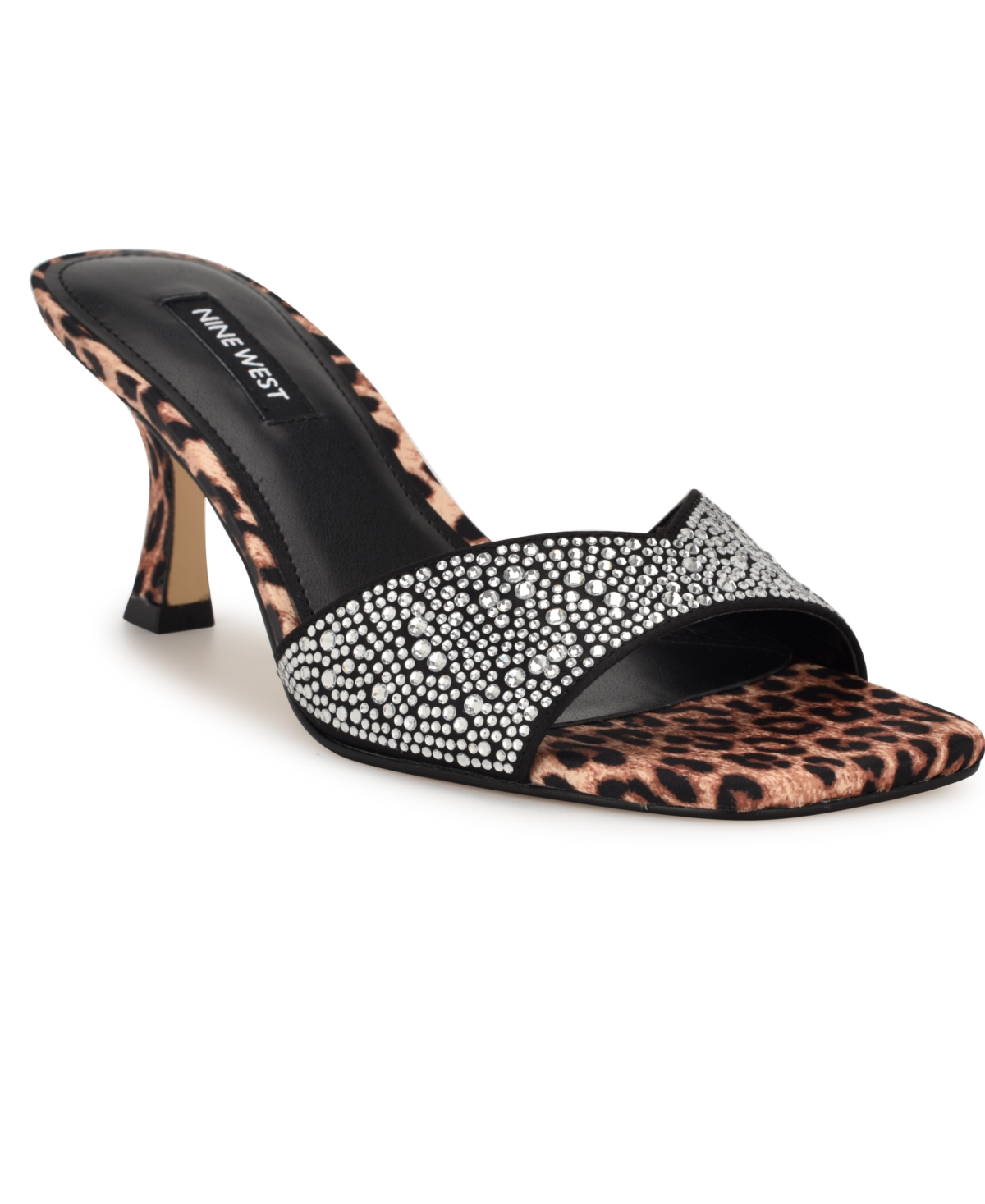 Nine West Women's Rokke Slip-on Tapered Heel Sandals In Black Satin