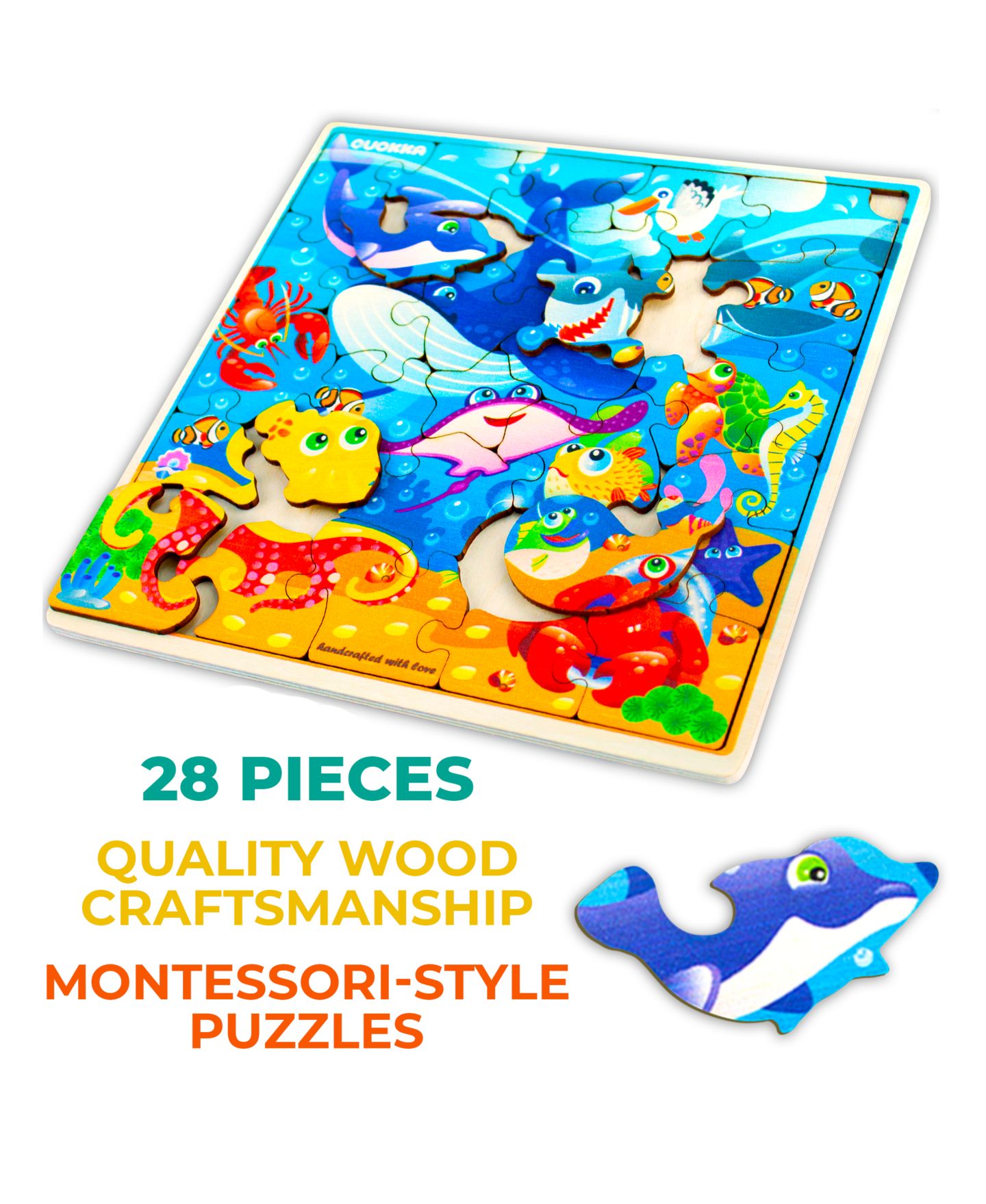 Детский пазл Quokka Wooden Animal Puzzle, 28 Pieces, Ages 3+, цвет: Океанский — фото 3