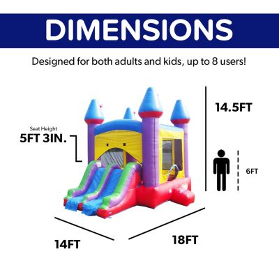 HeroKiddo Jelly Bean Castle Commercial Grade Bounce House with Dual Slide (with Blower), Kids and Adults, Basketball Hoop, Inflatable, Outdoor Indoor, Birthday Party Rental