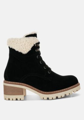 Womens Madoka Fur Collar Chunky Ankle Boots