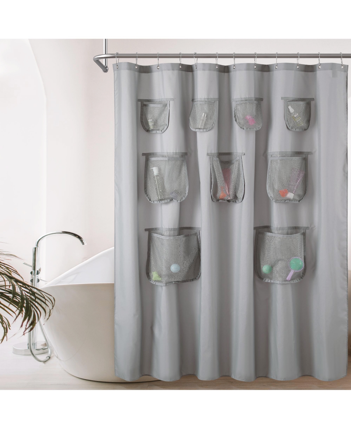 Awesome Home Waterproof Shower Curtain with Mesh Pockets, 71