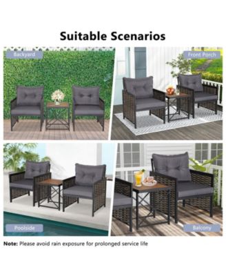 3 Piece Patio Rattan Furniture Set with Acacia Wood Tabletop