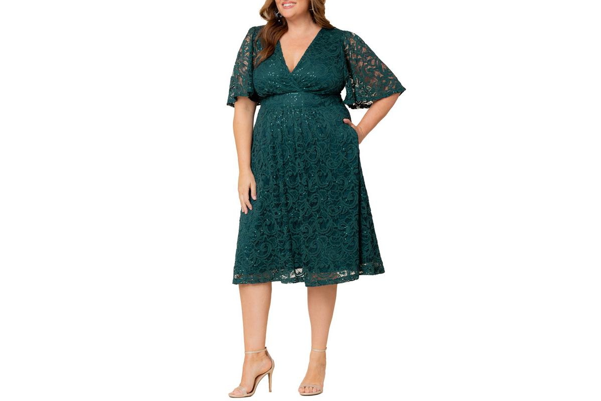 Kiyonna Plus Size Starry Sequined Lace Cocktail Dress