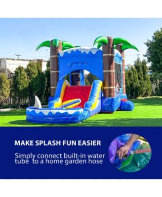 HeroKiddo Ocean Shark Commercial Grade Bounce House Water Slide with Splash Pool for Kids and Adults (with Blower), Basketball Hoop, Outdoor Indoor, Wet Dry Combo, Big Inflatable, Rental Quality