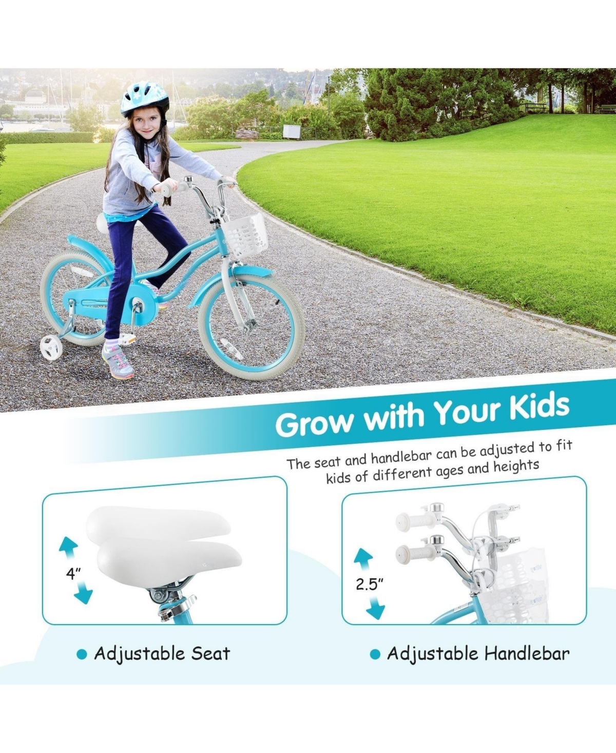 Hongge 14/16/18 Inch Kids Bike with Dual Brakes and Adjustable Seat-18 inches