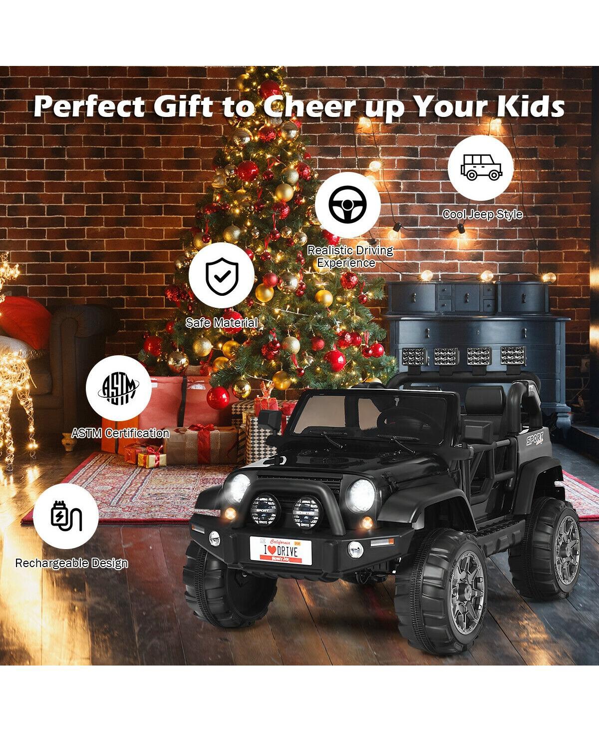 Hongge 12V 2-Seater Ride on Car Truck with Remote Control and Storage Room- Black