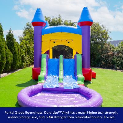 HeroKiddo Jelly Bean Castle Commercial Grade Bounce House Water Slide with Splash Pool (with Blower), Kids and Adults, Basketball Hoop, Wet Dry Combo, Inflatable, Outdoor Indoor, Birthday Party