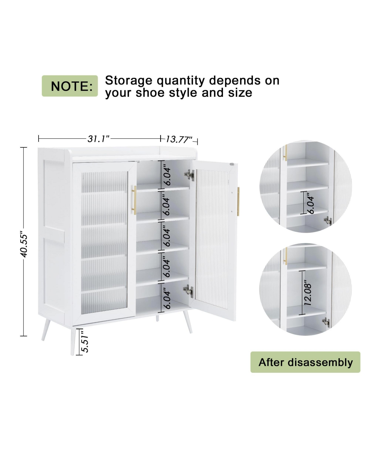 gaomon Shoe Cabinet with Glass Doors, 5-Tier Entryway Shoe Organizer Storage Rack with Capacity and Adjustable Shelves for Hallway, Living Room