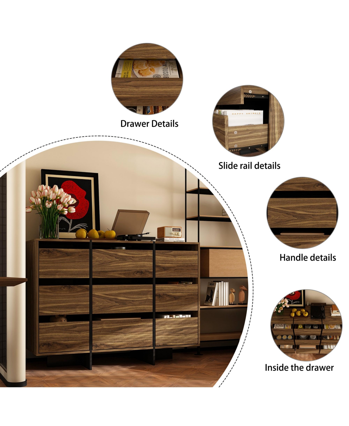 Homsee Brown Original Wood Grain Drawer with 9-Drawers