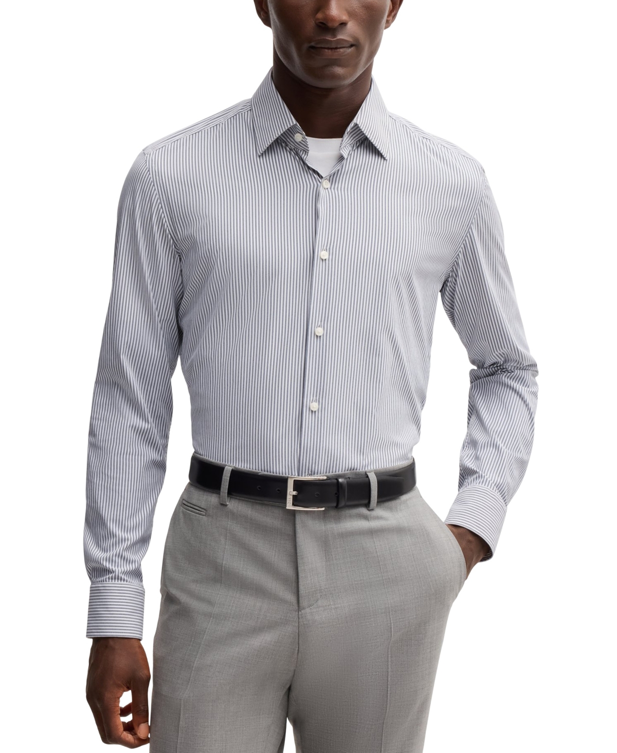 Hugo Boss Boss By  Men's Striped Slim-fit Performance-stretch Shirt In Light Blue