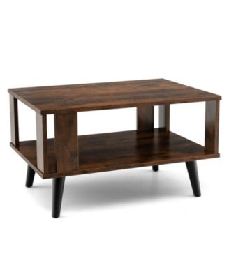 Compact Retro Mid-Century Coffee Table with Storage Open Shelf