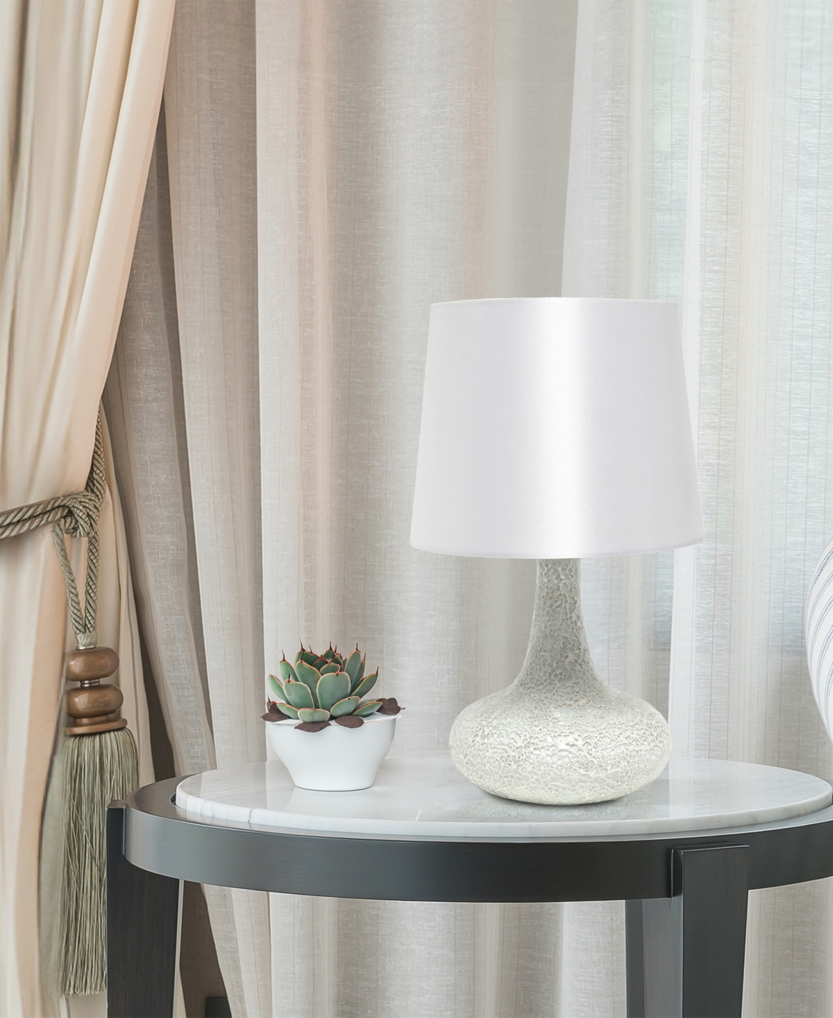 Creekwood Home 14.17" Patchwork Crystal Glass Table Lamp In White