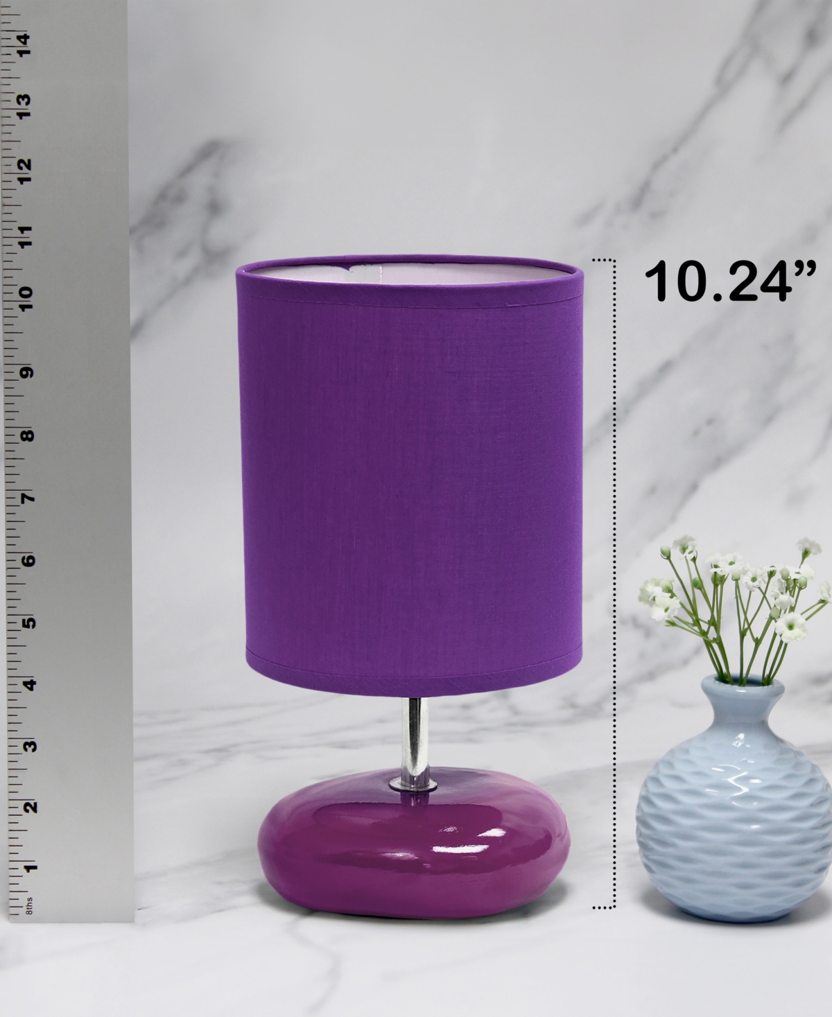 Creekwood Home 10.24" Traditional Mini Round Rock Table Lamp 2 Pack Set In Purple