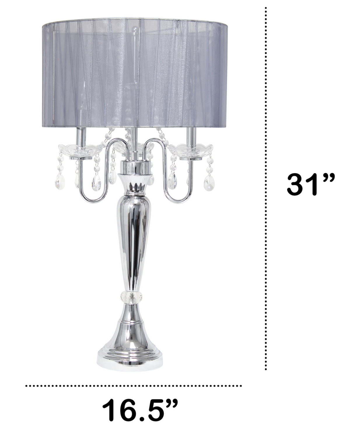 Lalia Home 31" Chrome Cascading Crystal Table Lamp In Chrome,gray Shade