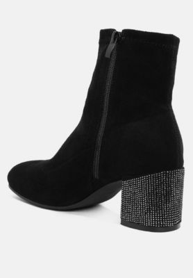Womens Chena Rhinestones Embellished Block Heel Boots