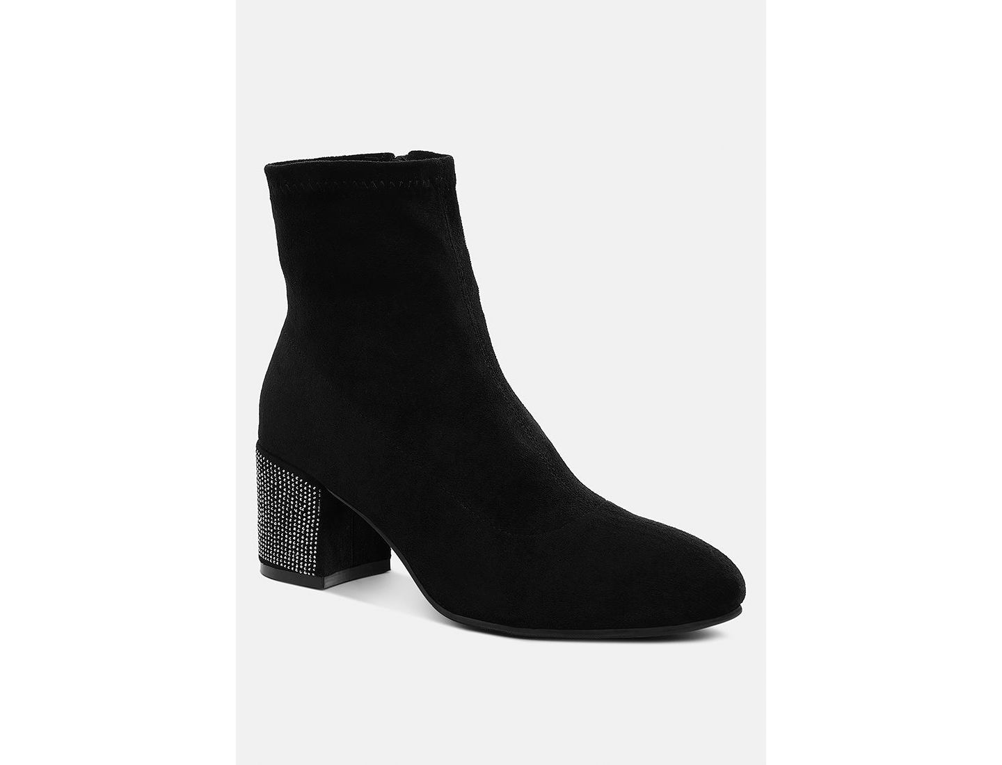 Женские ботинки Rag & Co Chena Rhinestones Embellished Block Heel, цвет: Чёрный — фото 3