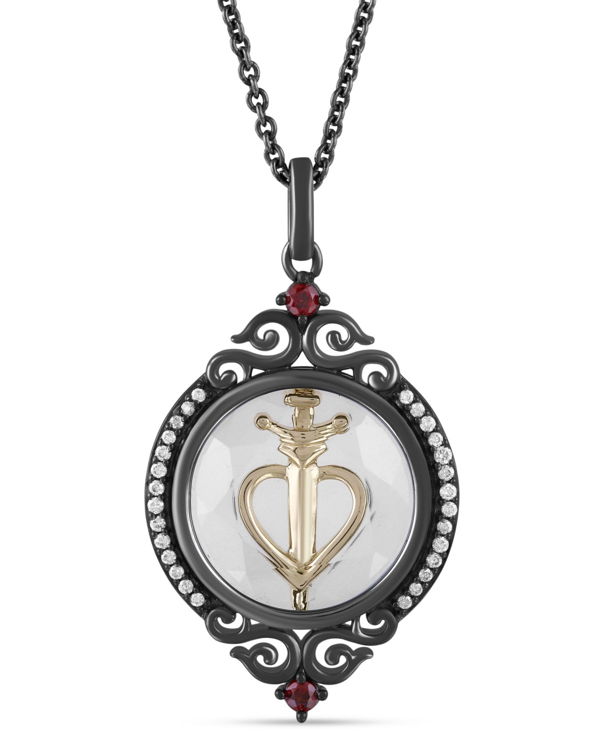 White Topaz (3-1/5 ct. t.w.), Garnet (1/20 ct. t.w.) & Diamond (1/10 ct. t.w.) Evil Queen Pendant Necklace in Black Rhodium-Pla