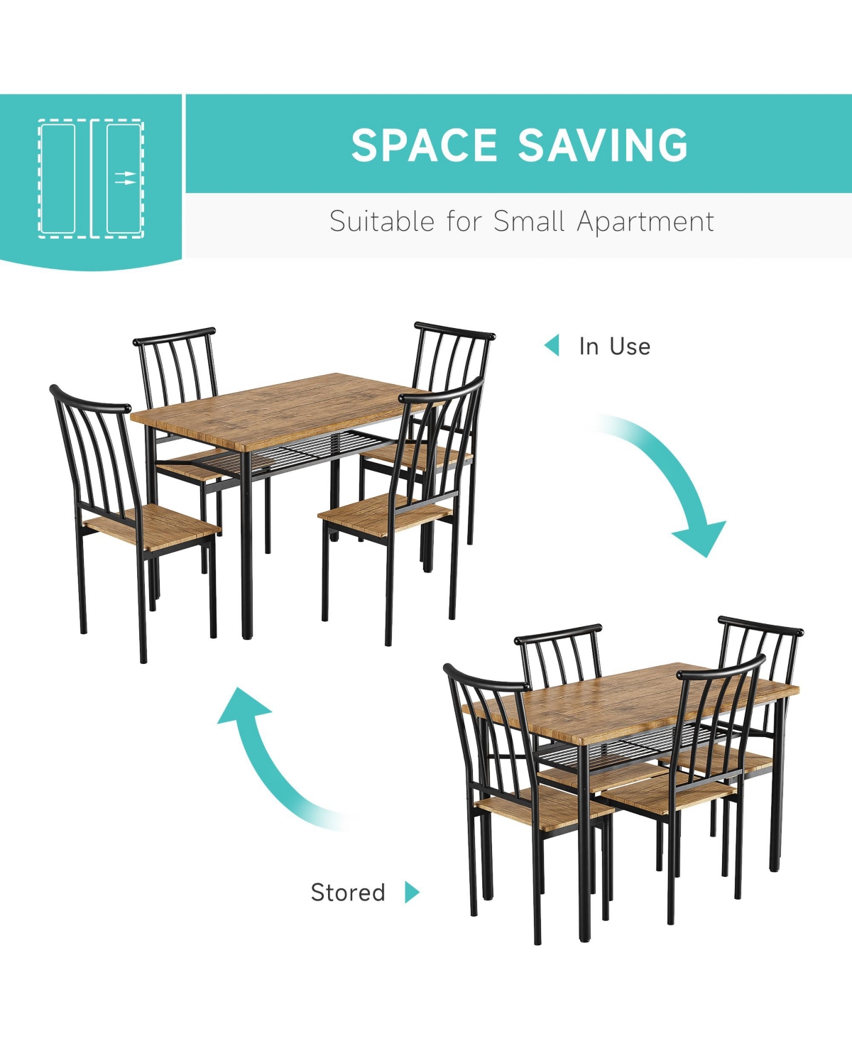 gaomon Dining Table Set for 4, Kitchen Table and Chairs with Wine Rack, 5 Piece Square Dining Room Table Set- Brown