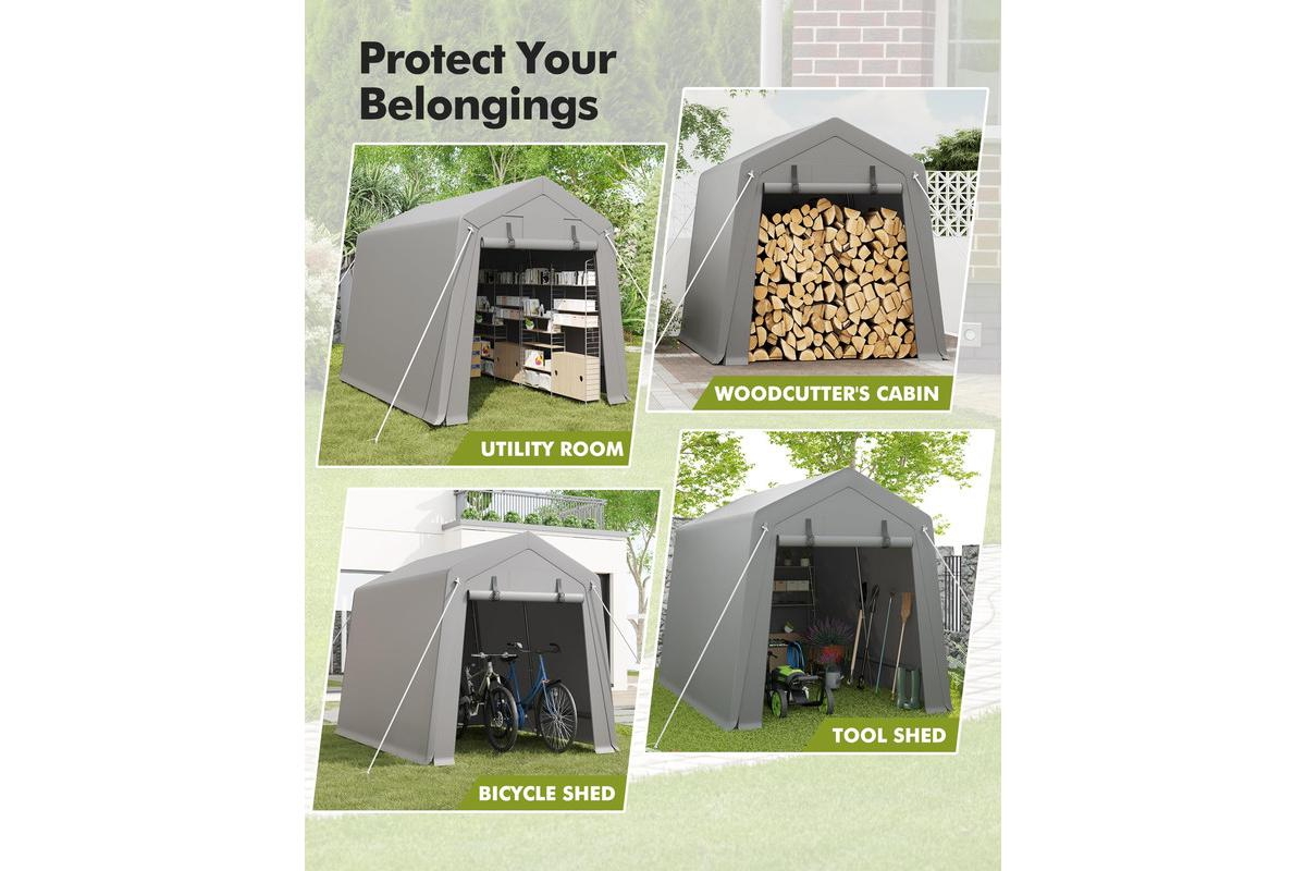 gaomon 7' x 10' Motorcycle Storage Shed, Heavy Duty Portable Tent with Rolled Zipper Door, Waterproof Design for Motorcycle, Bike, Firewood, and Garde