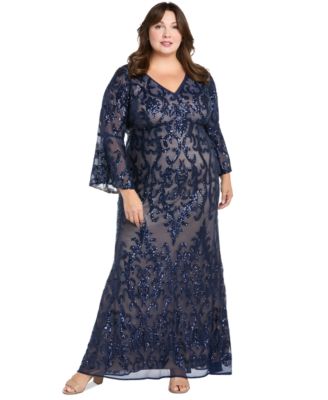 R & M Richards - Plus Size Sequin Embellished Bell-Sleeve Gown
