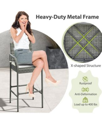 All Weather PE Rattan Bar Chairs Set of 4 with Armrests and Seat Cushions for Porch Backyard