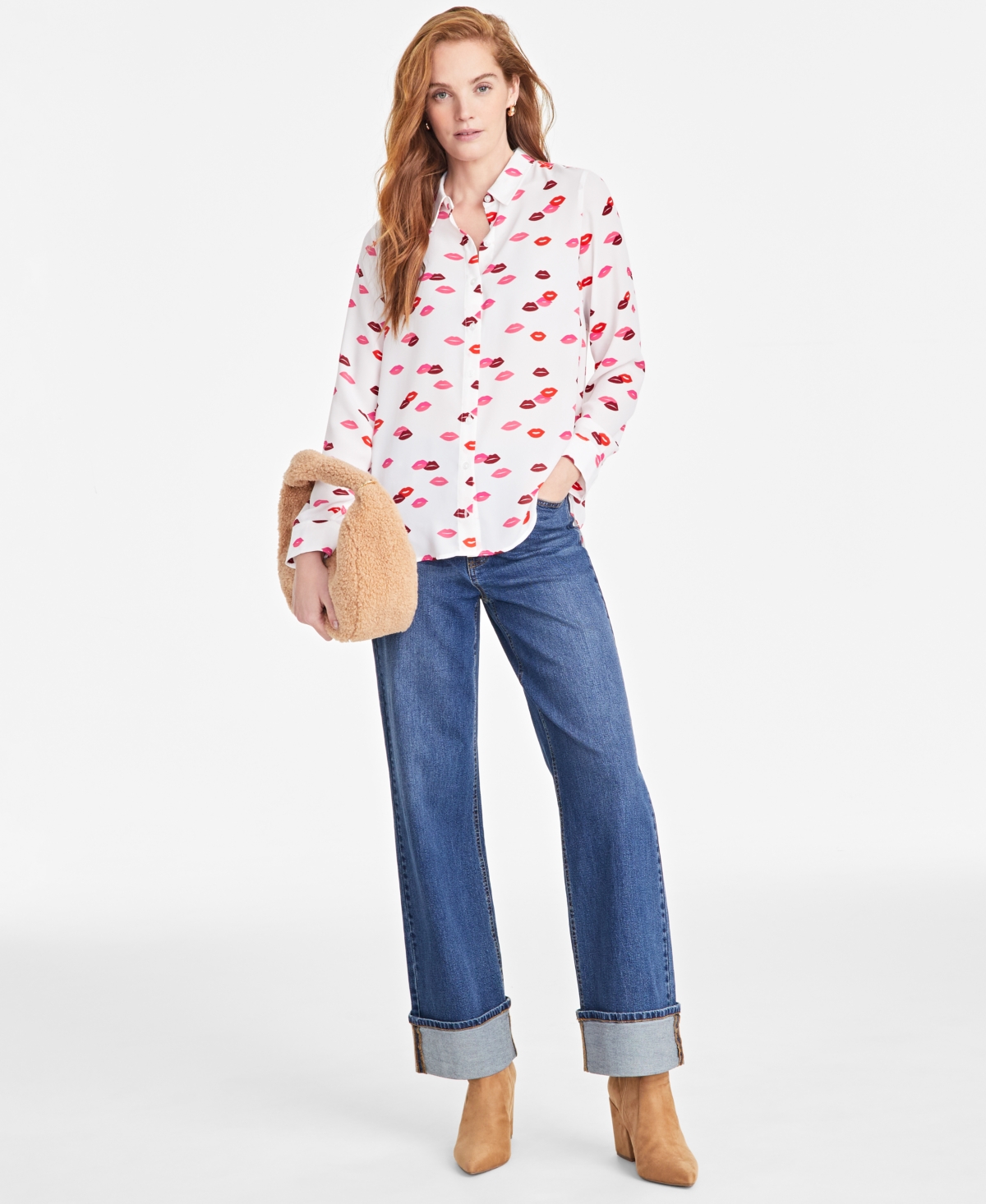 Women's Button-Front Crepe Shirt, Created for Macy's - Deep Black