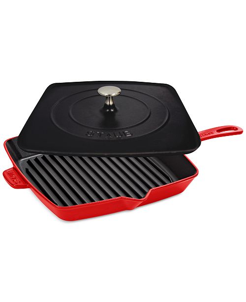 Staub Enameled Cast Iron 12" Square Grill Pan & Press Set Cookware