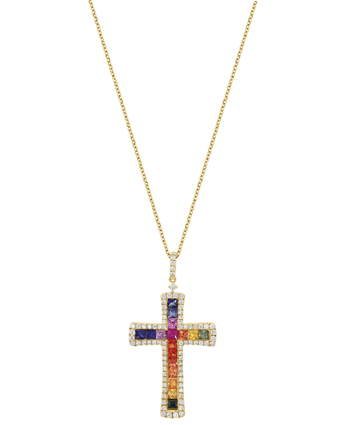 EFFY COLLECTION EFFY MULTI-SAPPHIRE (1-3/4 CT. T.W.) & DIAMOND (5/8 CT. T.W.) CROSS PENDANT NECKLACE IN 14K GOLD, 18 