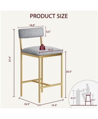 Bar stools Set of 2, 37.4" Counter Height Modern Barstool with Back,Pub Chair (Grey)
