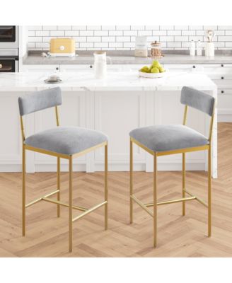 Bar stools Set of 2, 37.4" Counter Height Modern Barstool with Back,Pub Chair (Grey)