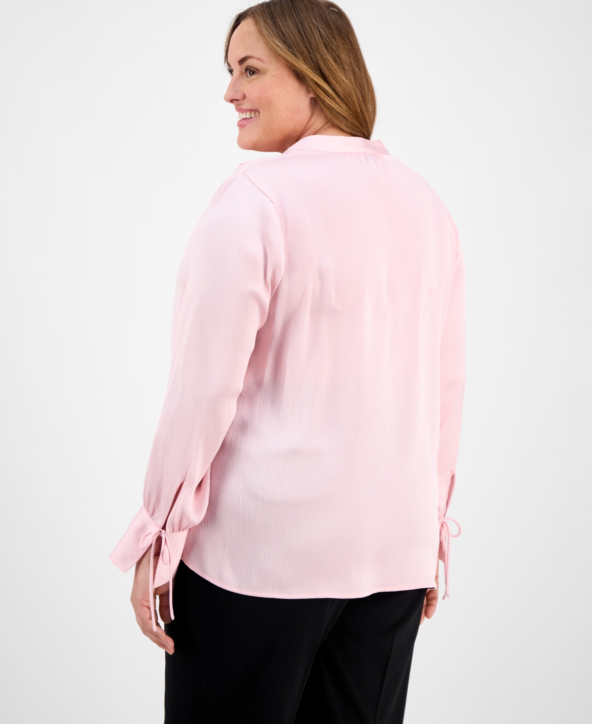 Anne Klein Plus Size Tie-neck Stand-collar Blouse In Peony Pink