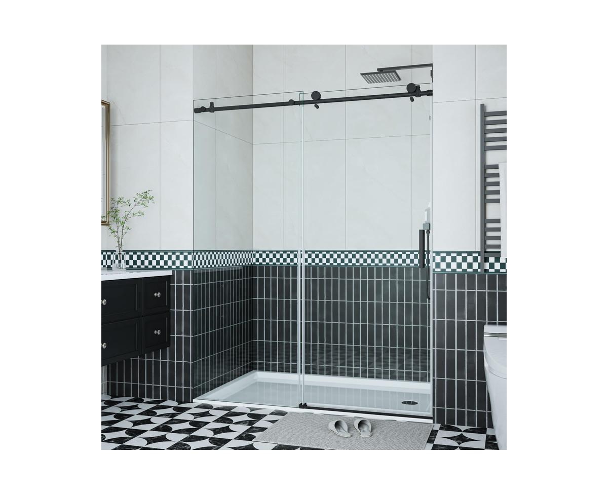 Shower Door, 44-48" W &#xD7; 76" H Frameless Sliding Shower Door,Waterproof Glass Shower Door with Stainless Steel Handle and Seal Strip, 5/16"