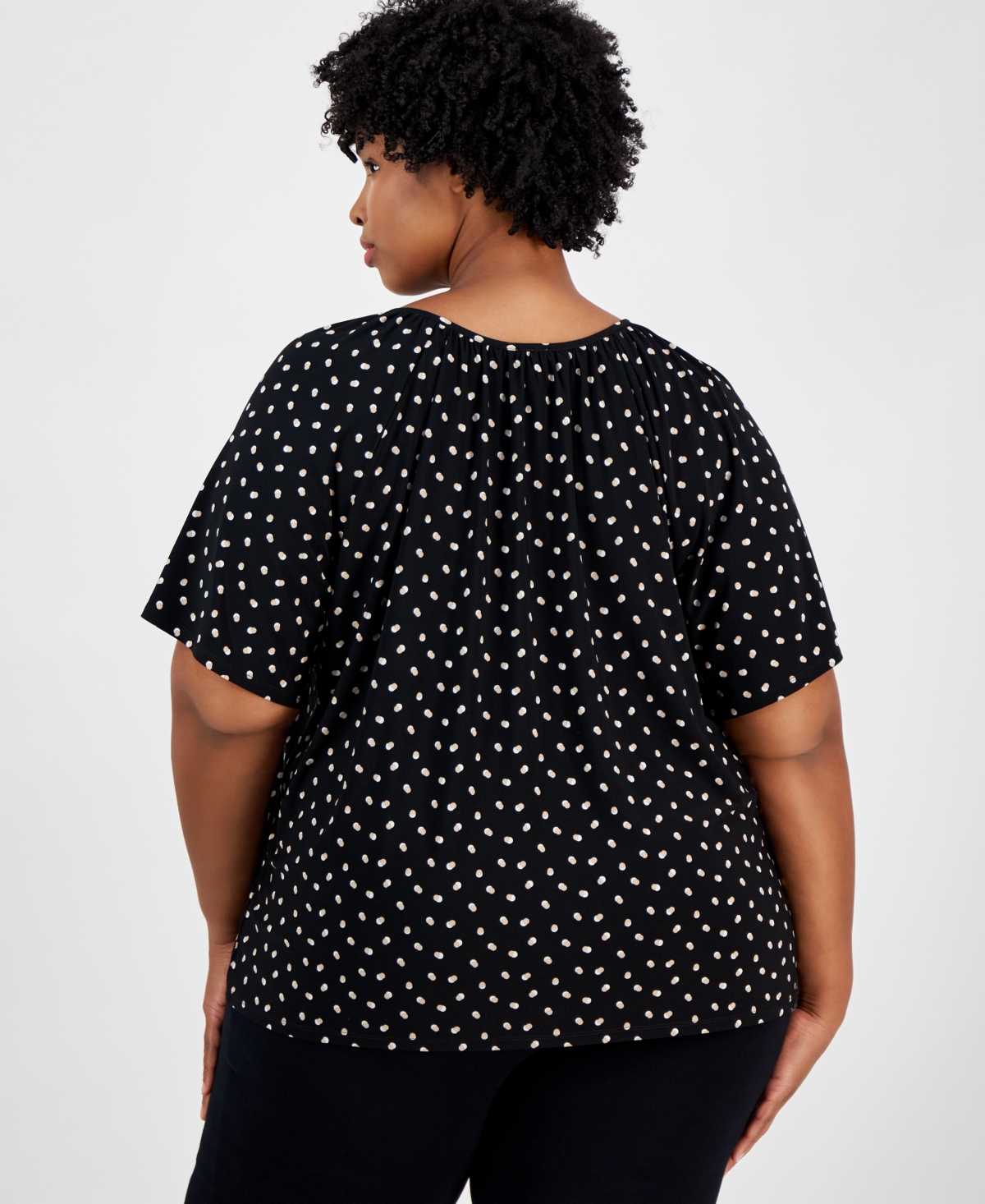 AK ANNE KLEIN PLUS SIZE PRINTED SHORT SLEEVE BLOUSE 