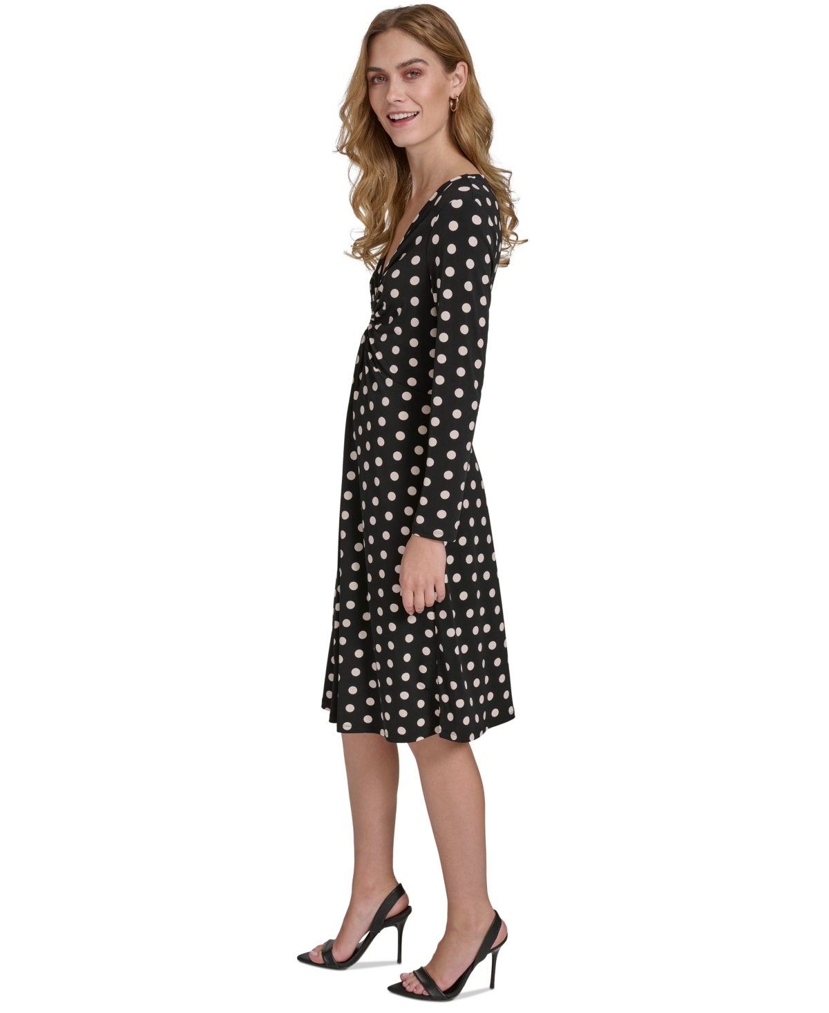 HALSTON WOMEN'S POLKA-DOT LONG-SLEEVE MIDI DRESS 